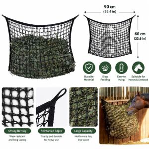 Durable Slow Feed Hay Net Hanging Large Capacity Horse Hay Bag 60x90cm Hay Feeder Bag for Horses Goat Sheep
