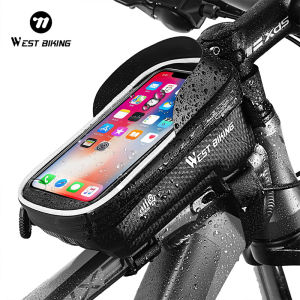 West Biking Waterproof Bicycle Bag MTB Road Bike Front Frame Bag Touch Screen Phone Bag Top Tube Bag For 6.5 Inch Phone Bicycle Accessories