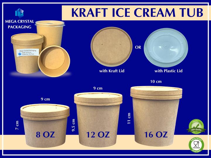 [ 25 Pcs. ] Kraft Ice Cream Tubs 8 oz / 12 oz / 16 oz with Kraft or