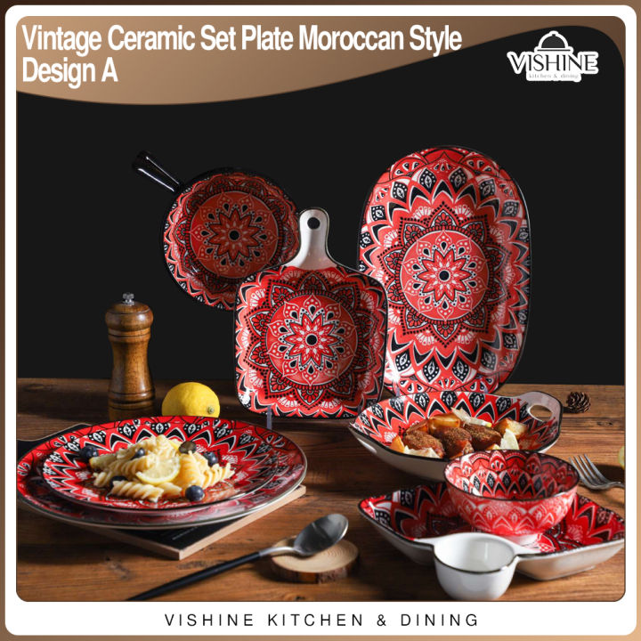 VISHINE Design A Moroccan Red/Black Vintage Ceramic Dinner/Dessert Plate  Serving Tableware Saucer Rice Bowl Lazada PH