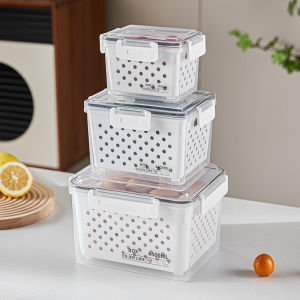 3pcs/set Upgrade Fridge Fruit Storage Container with Draining Basket for Camping - Leak-proof Food Container BPA-free