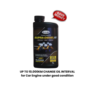 10000km Change Oil Interval SUPRA DIESEL III  SAE 10w30 API CK-4. Blended with Advanced Metallurgical Process Additives. Affordable Long Interval Protection .