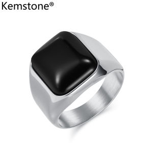 Kemstone Mens Square Tiger Eye Ring Stainless Steel Fashion Jewelry Polished Natural Gemstone