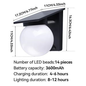 LED Solar Wall Lamp Outdoor Waterproof Garden Decor Lights 3-Color Ball light With Automatic Sensor Switch For Yard