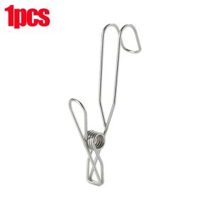 1-10PCS Stainless Steel Clothes Pegs Long Tail Clothespins with Hook Hanging Clips for Kitchen Bathroom Storage