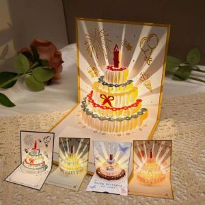 YUDESHUI Music Light 3D Music Glowing Cards Happy Birthday with Envelope Birthday Cards Creative Pop Up Glowing Cake Blessing Card For Birthday Gift