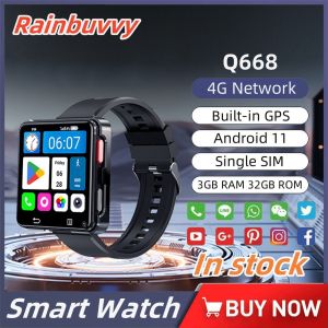 Rainbuvvy PGDWATCH Q668 Man Woman 4G Network Smart Watch Quad Core 2.64inch HD Screen 3GB RAM 32GB ROM With HD Camera Built-in GPS WIFI Bluetooth 4.2 Single SIM Android 11 Sports Watch
