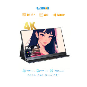 ZSCMALL 4K Portable Monitor 15.6" UHD 3840x2160 Laptop Display with Smart Cover 16:10 Matte IPS Screen 100% sRGB 1.06 Billion Colors 400 Nits Brightness Metal Frame for PC/Mac/Phone