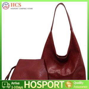 【HCS】Women Leather Shoulder Bag Fashion PU Tote Bag Casual Hobo Bag and Clutch 2pcs Shoulder Bag and Handbag Set Shopping Bag