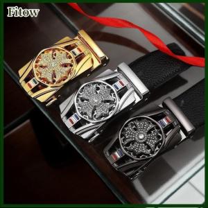 Fitow Rotatable Automatic Buckle Leather Belt Waistband Buckle Rhinestone Decoration Males Luxury Belt Gift