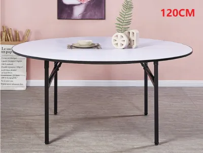 120/150/180CM White Round Folding Dining Eating table restaurant banquet canteen table PVC conference training table hotel big meja makan lipat easy store indoor use party wedding plastic cheap table steel leg PVC foam top modern simple catering home desk