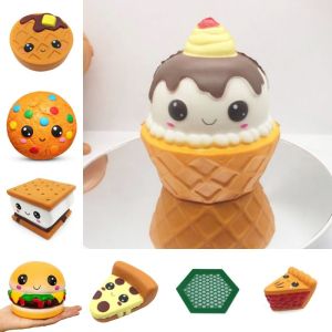 SAVVYSHELF PU Squeeze Fidget Toy Chocolate Cake Jumbo Expression Stress Relief Toy Funny Pizza Waffle Popcorn Squeeze Toys Children Gifts