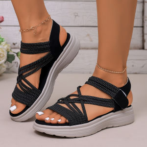 Flat-Soled 2025 Breathable WomenS New Sandals Summer Woven Hollow Thick-Soled Slip-On WomenS Sandals