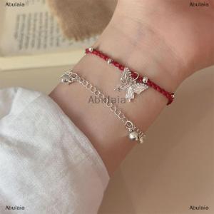 [COD] Abulaia Adjustable Red Rope Butterfly Bracelets For Women Girls Simple Double Layered Butterfly Bangles Jewelry Accessories Gifts