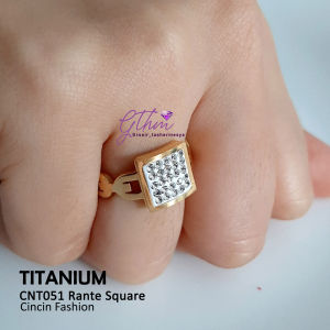 Cincin Titanium Kotak Plat mata Mewah Elegan Anti Karat Perhiasan fashion Import Premium cnt051 gthm