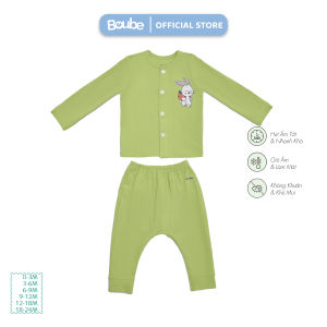 Bộ quần áo dài tay cúc cài thẳng cho bé sơ sinh và trẻ nhỏ nhiều màu sắc Boube vải cotton organic thoáng mát - Size 0-24M