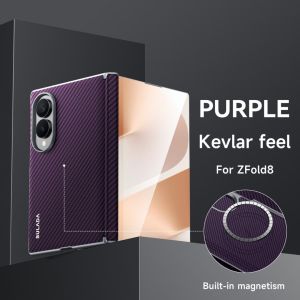 Kevlar‑Feel Skin‑Friendly Leather Phone Case With 360° Full Hinge Protection Built‑in Magnetic Ring For Magnetic Charging Metal Buttons & Metal Lens Frame For Samsung Galaxy Z Fold 8/7/6/5 Ultra Black Hard Back Cover