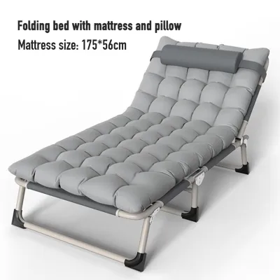 LUCK Folding Bed Portable Bed Single Bed With Foam Foldable Chair Thick Support 300KG Foldable Bed Outdoor Backrest Adjustable Folding Office Sleep Bed Easy To Carry Multifunction Free Installation Folding Chair Sofa Bed
