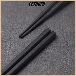LEYOUFU 1 Pairs Alloy Chinese Chopsticks Food Japanese Sushi Sticks Reusable Non Slip Dishwasher Safe Bamboo Shape Food Grade Chopsticks