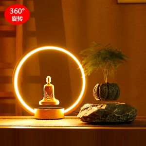 Magnetic Levitation Self-rotating Statue of Buddha LED light-emitting ring table lamp Faceless Buddha Faceless Zen Home ornaments