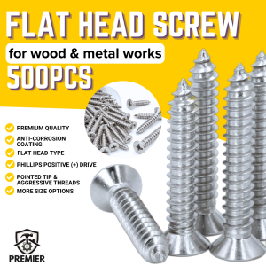 (500pcs) Phillips Flat Head Screw Premium Zinc-Coated Countersunk Wood Screws