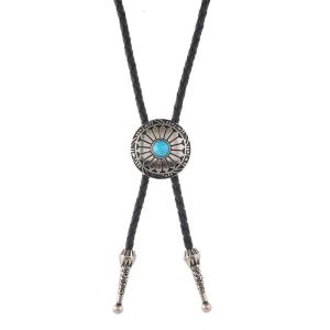 Phương Tây Có Thể Điều Chỉnh Bolo Tie Với Turquoises Đá Charm hình hoa dây da Cà Vạt Vòng Cổ Rodeos phụ kiện dự tiệc