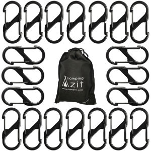 Camping Azit 4cm S Shaped Double Carabiner 4cm 20pcs and Storage Pouch for Keychain Clip Zipper Locks for Backpacks Camping Fishing Outdoor