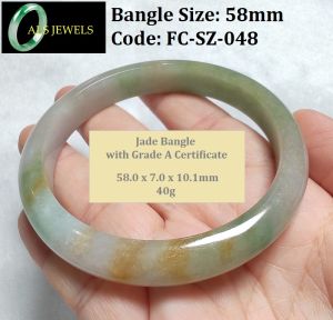 Jadeite Jade Bangle 58mm 缅甸A货翡翠 [58圈口 黄加绿正圈手镯] - FC-SZ-048