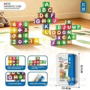 Oldlaiben Magnetic Blocks Alphabet Numbers Building Cubes DIY Puzzle Educational Toys 40Pcs Iron Box Gift