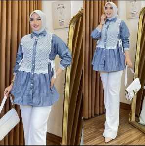 KEMEJA BLOUSE SALUR KOMBINASI BURKAT/ATASAN KEMEJA MIX BURKAT TERLARIS 2025