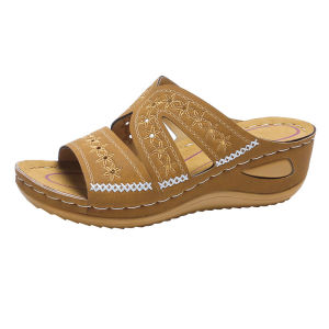 [Free Shipping] Summer WomenS Wedge Sandals With Open Toe Thick Sole Hollow Design Plus Size Beach Sandals