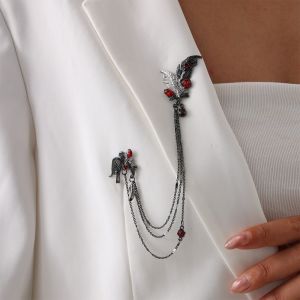 LONGB Tua rua nhiều lớp Trâm cài áo hình hoa hồng Đá Rhinestone đỏ Hợp  cổ Trâm cài Gothic Gothic Phong cách trình bày Trâm cài áo chuỗi tua rua Tiệc Halloween
