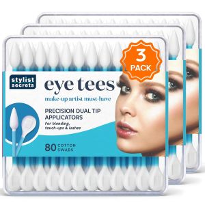 Fran Wilson EYE TEES COTTON TIPS 80 Count (3 PACK) - Precision Makeup Applicator Double-sided Swabs with Pointed and Rounded Ends for  Blending Effective Cleaning and Precise Touch-ups