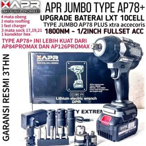 ORDER AP78+ DAN DAPATKAN BONUS KAOS DARI APR!!! APR RAJA BOR IMPACT WRENCH JUMBO 1/2INCH 1800NM AP78+ PLUS BATERAI UPGRADE 15CELL
