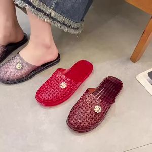 WomenS Summer Crystal Slippers For Home And Outdoor Wear Hollowed-Out Breathable Thick-Soled Non-Slip Odor-Resistant Casual PVC Rubber Closed-Toe Sandals