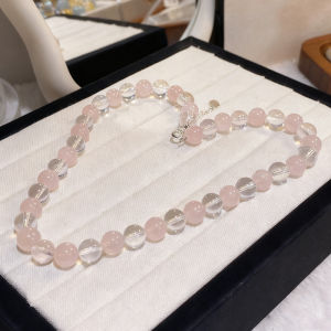 Vòng tay thạch anh hồng phấn vòng cổ thạch anh trắng hai vòng đa năng chuỗi hạt đa bảo dây chuyền xương quai xanh phong cách độc đáo đính đá lấp lánh.