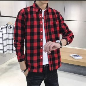 KEMEJA FLANEL KOREAN STYLE INPORT  Kemeja Casual LENGAN PANJAN  MOTIF TERBARU KOTAK-KOTAK HITAM