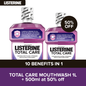 Listerine Total Care Mouthwash 1L + Get 500ml at 50% off