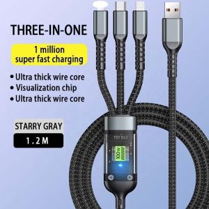 USB Cable 100W night-luminous For IOS Android Type C Multi-function One Dragging Three Cable 1.2m