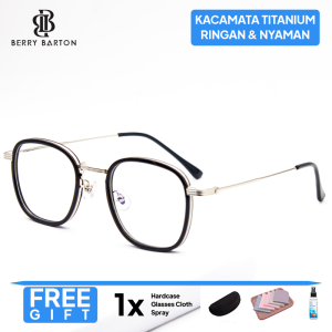 Berrybarton - Kacamata Segi Empat Titanium Ringan bisa Minus Anti Blueray Photocromic 01001