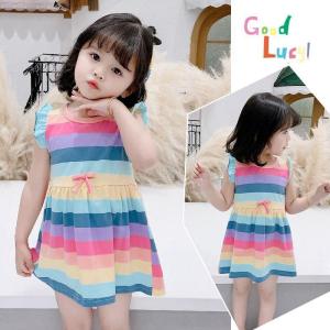 Little Baby Rainbow Girl Dress Sleeveless Striped Dress for 2-7 Years Old Pretty Colourful Dress Girl Summer Dress Cotton Material Party Dress Cute 1 Piece Dress Ready Stock In Selangor L29004G Good Quality Rainbow Dress Kids