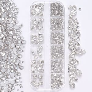 PERPE Clear Glass 3D Nail Art Rhinestones Colorful Flatback 12 Grids Diamond Nail Charms Selling Mixed Shapes Nail Art Charms DIY Nail Art