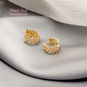 Bông tai lá zircon siêu nhỏ dễ thương đơn giản theo phong cách Hàn Quốc