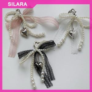 SILARA 1Pcs Sweet Lace Bow Beaded Bow Keychain Phone Charm Strap Pendant For Phone Accessories Bag Hanging Cord For Women Girl