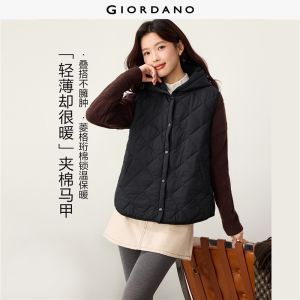 Giordano Beau Monde Women Hooded quilted vest Free Shipping 13376733