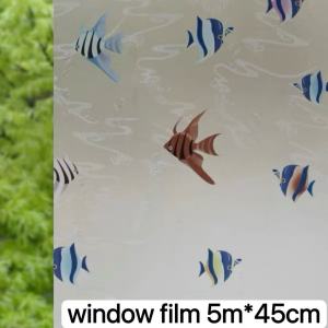 Fish Pattern Static Window Film 5M×45CM Glass Sticker Privacy Window Tint Anti‑UV Decor for Home