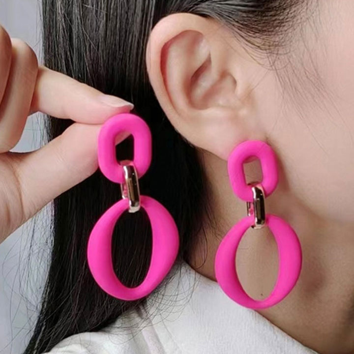 1pair Trendy Acrylic Geometric Hoop Earring for Women Vintage Colorful  O-shaped Earrings Fashion Jewelry Gifts Lazada PH