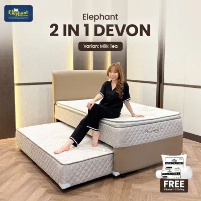 Elephant Kasur Springbed 2 In 1 Devon Komplit Set Varian Milk Tea Dengan Headboard Matras Dan Divan Gratis 2 Bantal Dan 2 Guling