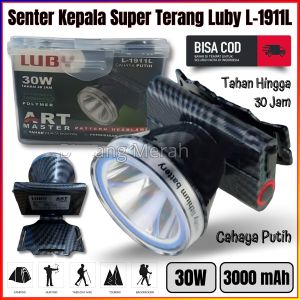 Senter Kepala LUBY L-1911L L 1911L 30W 30Watt tahan hingga 30 Jam Cahaya Putih Senter Tahan air atau waterpoof tali dapat di sesuaikan Kapasitas Baterai 3000 mAh