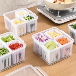 Refrigerator Drainage Fresh-keeping Storage Box Plastic Large-capacity 6 Grids Fresh Sealed Food Storage